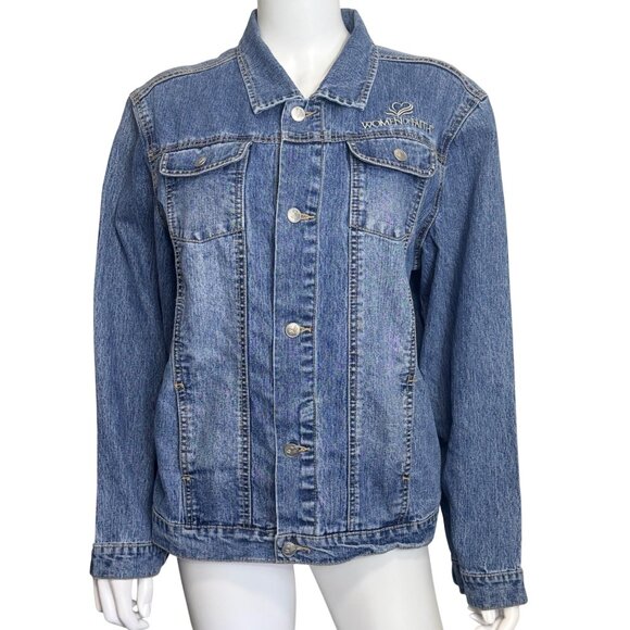 Women Of Faith Jackets & Blazers - Women of Faith Denim Jacket M Blue Embroidered Button Front  Long Sleeve Pockets